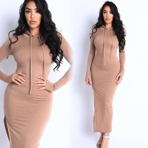 Elegant Long Sleeve Tan Dress